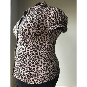 Cap sleeved button down leopard print blouse